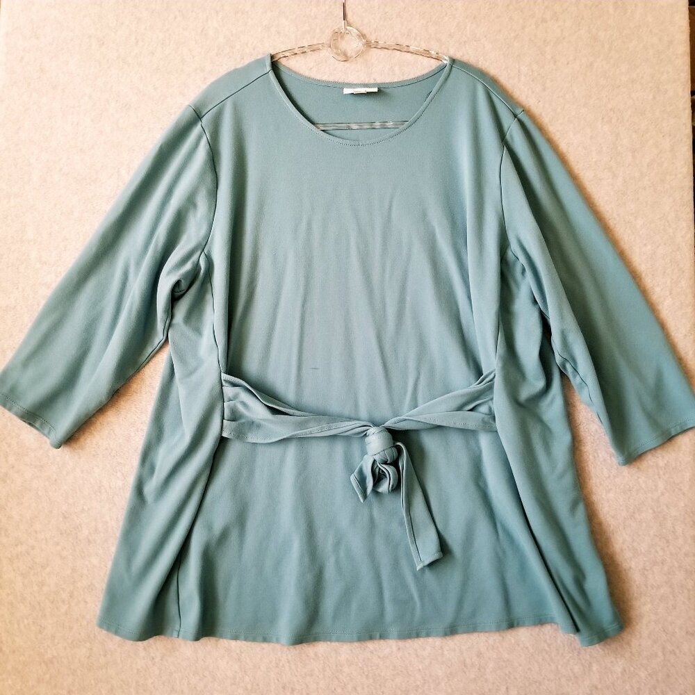 J.Jill Women Size 2X Ponte Knit 3/4 Sleeve Tunic Top Round Neck Stretch Belt